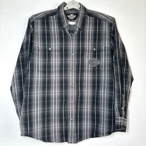 Harley Davidson Plaid Shirt Mens L Motorcycle Motorclothes Pocket Embroidery